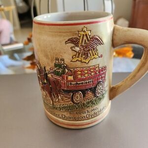 Vintage 1980's Budweiser Champion Clydesdales Holiday Ceramarte Mug Beer Stein